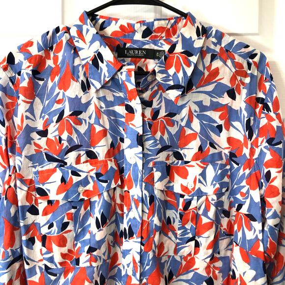 Lauren Cotton lightweight button shirt colorful abstract Ralph Lauren Sz 1X - Picture 3 of 10